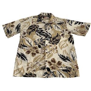Hawaiian Original Men Hawaiian Shirt Tropical Tan Black Size Medium Short Sleeve